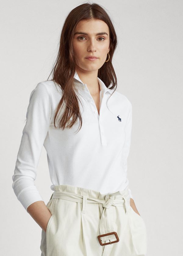 Camisa Polo Polo Ralph Lauren Mujer Blancos - Slim Fit Stretch - HTBZO3250